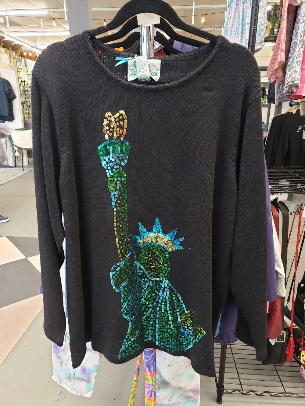 Quacker Factory Statue Of Liberty Sequin Sequined America American Sweater